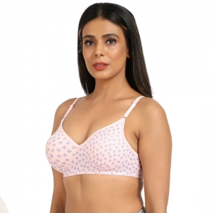 Generic Women's Cotton Blend Lightly Padded Soft Printeded T Shirt Bra (Pink)