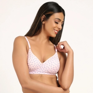 Generic Women's Cotton Blend Lightly Padded Soft Printeded T Shirt Bra (Pink)