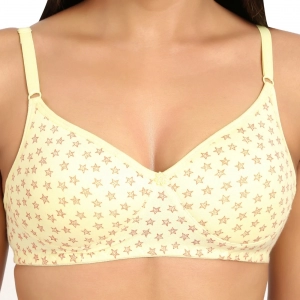 Generic Women's Cotton Blend Lightly Padded Soft Printeded T Shirt Bra (Yellow)
