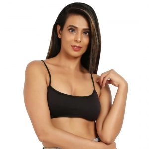 Generic Women's Cotton Blend Lightly Padded Sports Bra With Three Fourth Coverage (Black)