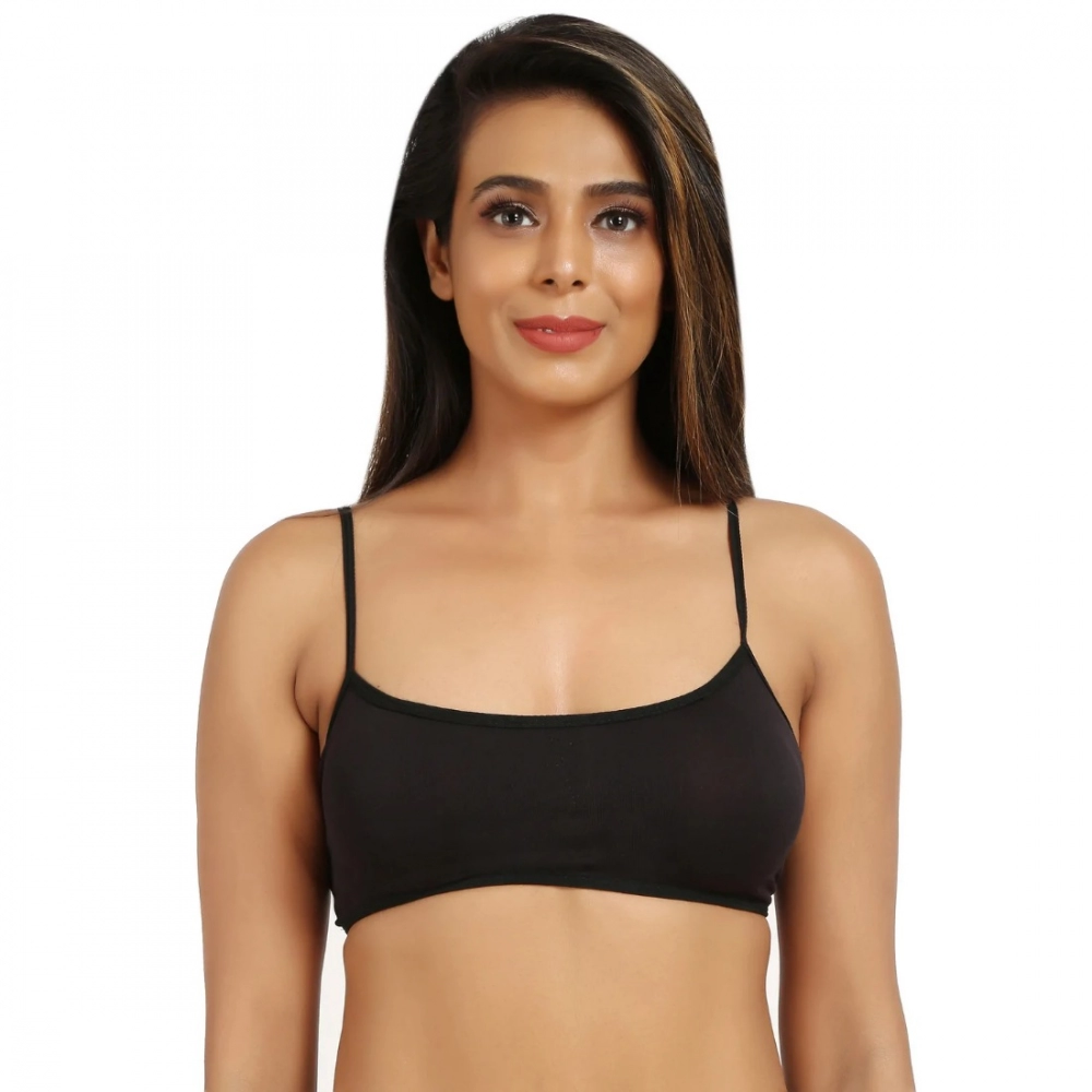 Generic Women's Cotton Blend Lightly Padded Sports Bra With Three Fourth Coverage (Black)