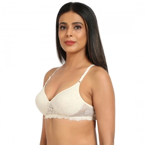 Generic Women's Cotton Blend Lightly Padded T Shirt Bra With Lace (Grey)
