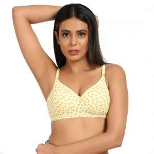 Generic Women's Cotton Blend Lightly Padded Soft Printeded T Shirt Bra (Yellow)