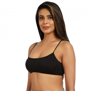 Generic Women's Cotton Blend Lightly Padded Sports Bra With Three Fourth Coverage (Black)