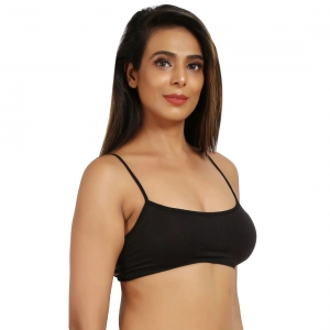 Generic Women's Cotton Blend Lightly Padded Sports Bra With Three Fourth Coverage (Black)