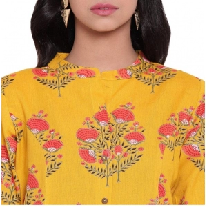 Generic Women's Khadi Printed A Line Kurti (Yellow, Khadi)