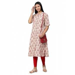 Generic Women's Khadi PrintedA Line Kurti (Cream, Khadi)