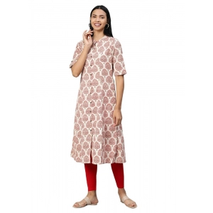 Generic Women's Khadi PrintedA Line Kurti (Cream, Khadi)