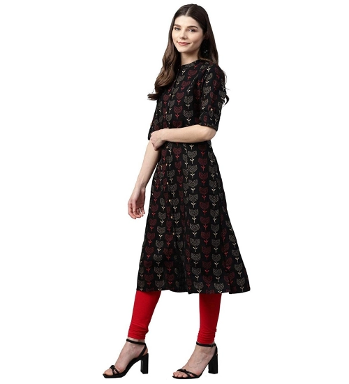 Women's Cotton Printed A Line Kurti (Black, Cotton) Women's Cotton Printed A Line Kurti (Black, Cotton)
