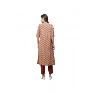 Generic Women's Cotton Printed Flex Kurti (Peach, Cotton)