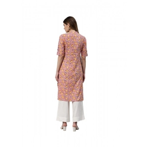 Generic Women's Cotton Printed Straight Kurti (Pink, Cotton)