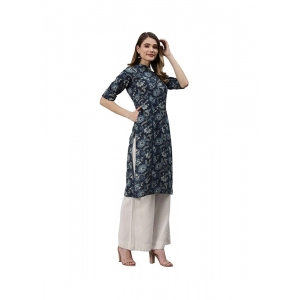 Generic Women's Cotton Printed Straight Kurti (Navy Blue, Cotton)