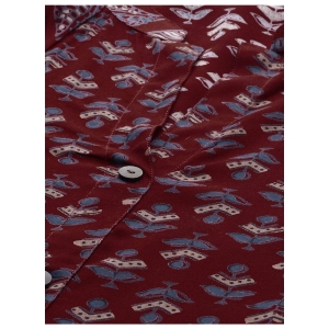 Generic Women's Rayon Printed Regular Kurti (Maroon, Rayon)