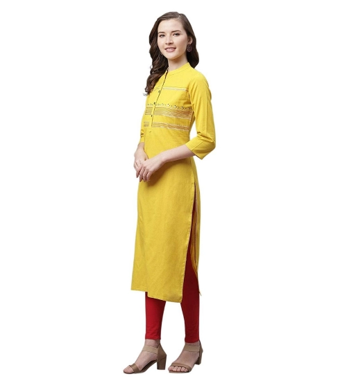 Women's Pure Cotton Printed Straight Kurti (Yellow, Pure Cotton)