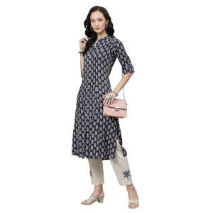 Generic Women's Rayon Printed A Line Kurti (Blue, Rayon)