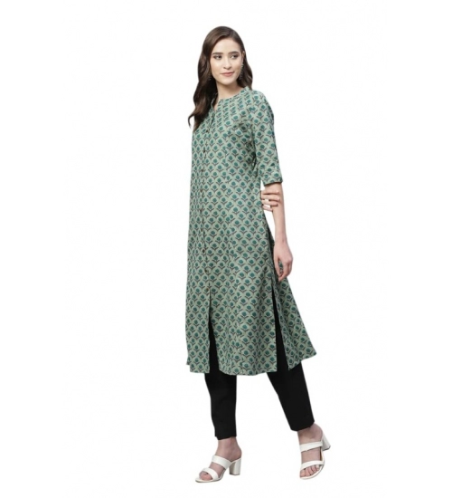 Women's Cotton Printed Flex Kurti (Green, Cotton)