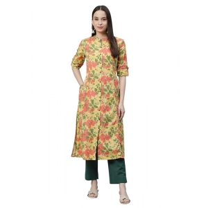 Generic Women's Cotton Printed Flex Kurti (Yellow, Cotton)