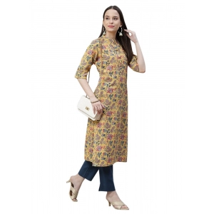 Generic Women's Cotton Printed Straight Kurti (Yellow, Cotton)