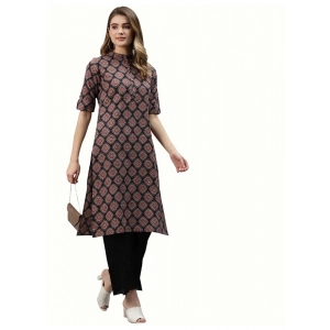 Generic Women's Cotton Printed Straight Kurti (Black, Cotton)