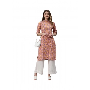 Generic Women's Cotton Printed Straight Kurti (Pink, Cotton)