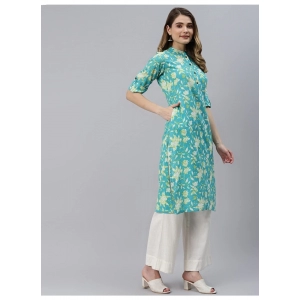 Generic Women's Pure Cotton Printed Straight Kurti (Green, Pure Cotton)