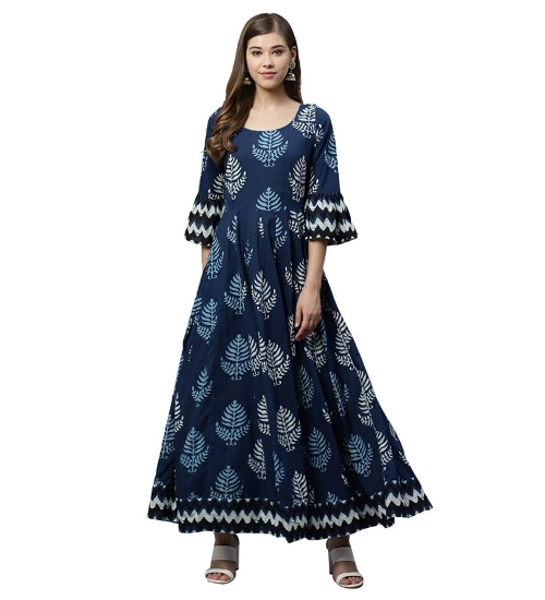 Women's Cotton  Printed Regular Kurti (Blue, Cotton )