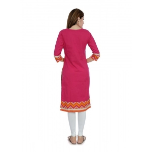 Generic Women's Cotton Embroidered Straight Kurti (Pink, Cotton)
