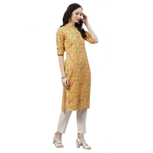 Generic Women's Cotton Printed Straight Kurti (Yellow, Cotton)