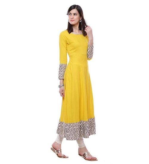Women's Rayon Printed Solid Anarkali Kurti (Yellow, Rayon) Women's Rayon Printed Solid Anarkali Kurti (Yellow, Rayon)