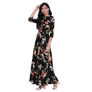 Generic Women's Rayon Printed Maxi Dress (Black, Rayon)
