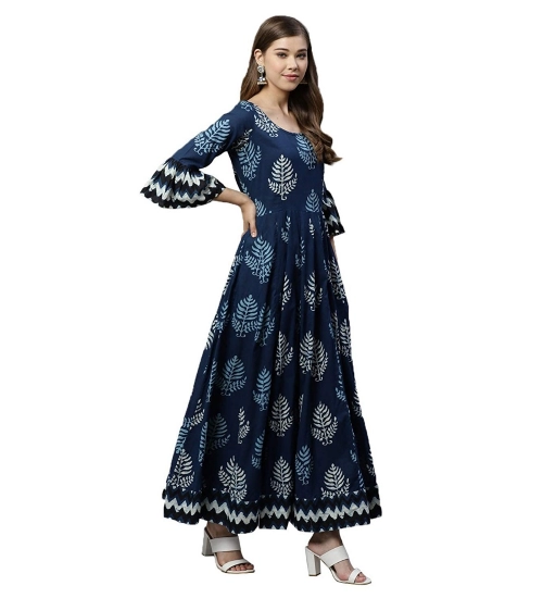 Women's Cotton  Printed Regular Kurti (Blue, Cotton )
