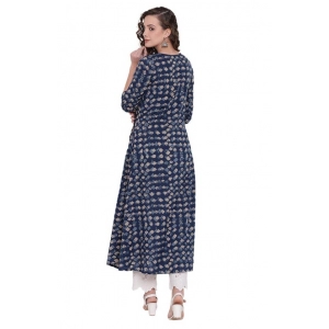 Generic Women's Cotton Printed Regular Kurti (Navy Blue, Cotton)