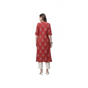 Generic Women's Cotton Printed Flex Kurti (Maroon, Cotton)