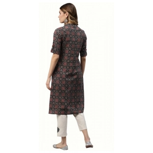Generic Women's Cotton Printed Straight Fit Kurti (Black, Cotton)