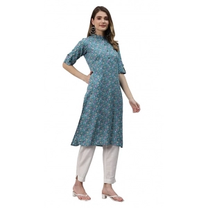 Generic Women's Cotton Printed Straight Kurti (Sea Green, Cotton)