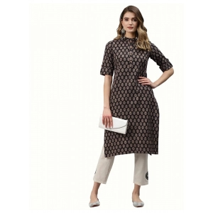 Generic Women's Cotton Printed Straight Fit Kurti (Black, Cotton)