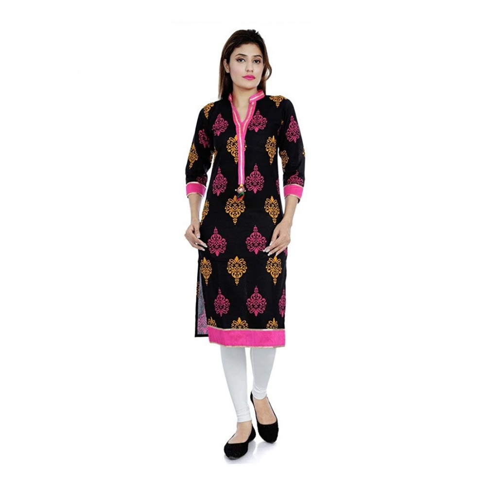 Black and Pink Blended Cotton Resham Kurta Set