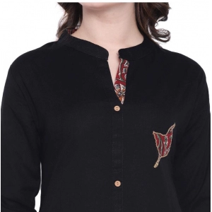 Generic Women's Khadi Printed A Line Kurti  (Black, Khadi)