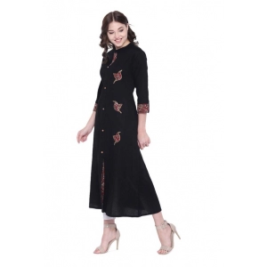 Generic Women's Khadi Printed A Line Kurti  (Black, Khadi)