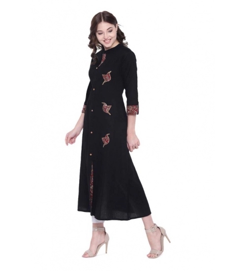 Women's Khadi Printed A Line Kurti  (Black, Khadi)