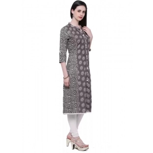 Generic Women's Cotton Printed A Line Kurti  (Brown, Cotton)