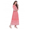 Women's Cotton Printed Regular Kurti (Peach, Cotton)