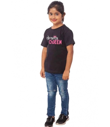 Girls Cotton Drama Queen Half Sleeve TShirt (Black)
