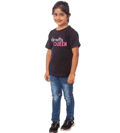 Girls Cotton Drama Queen Half Sleeve TShirt (Black)