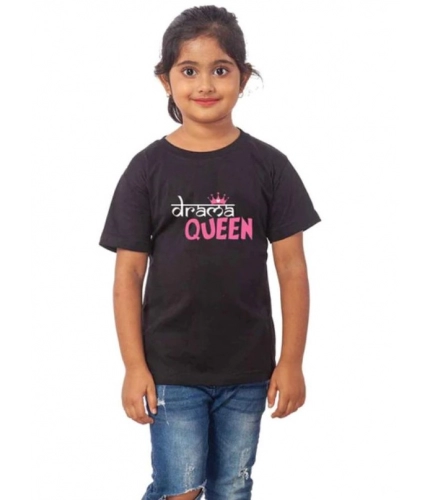 Girls Cotton Drama Queen Half Sleeve TShirt (Black)