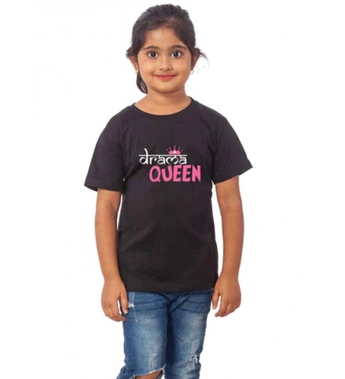 Girls Cotton Drama Queen Half Sleeve TShirt (Black)