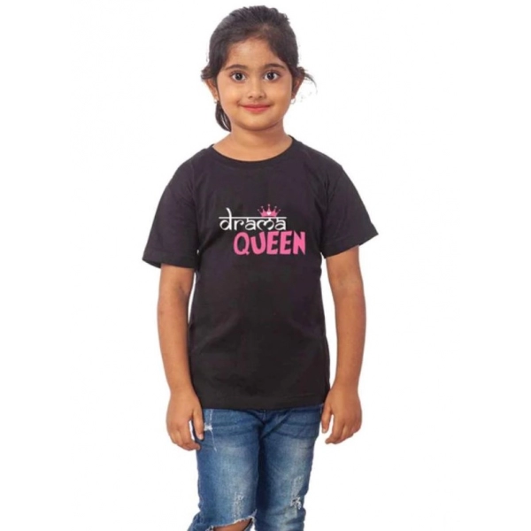 Dropship Girls Cotton Drama Queen Half Sleeve TShirt (Black)