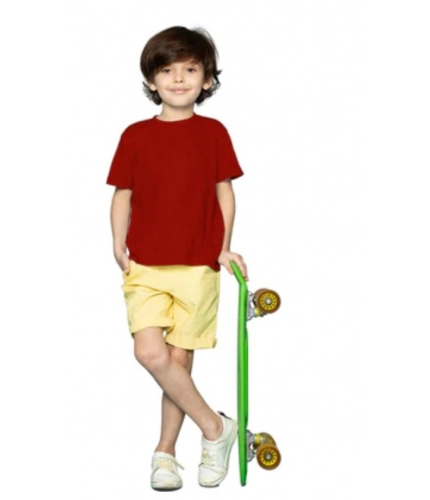 Boys Cotton Plain Half Sleeve TShirt (Maroon)