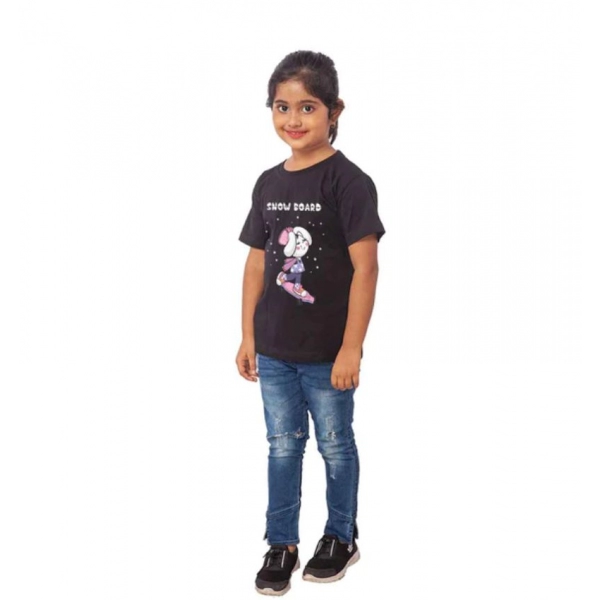 Dropship Girls Cotton Snow Board Half Sleeve TShirt (Black)