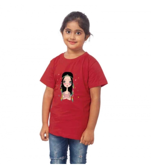 Girls Cotton Tribal Half Sleeve TShirt (Maroon)